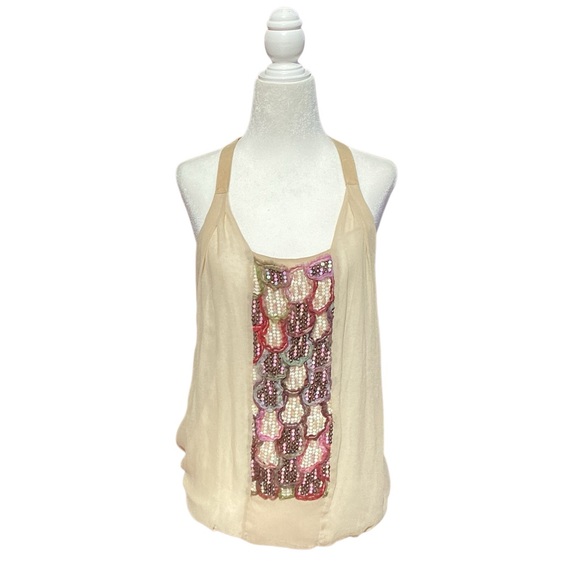 Upcycled Burning Torch Silk and Sequin Vintage Halter Top with Leather Straps - Picture 1 of 16